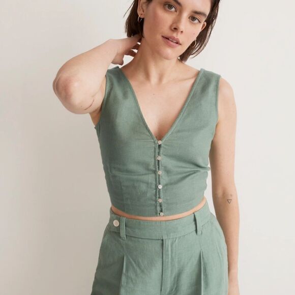 Madewell Gwen Supercrop Linen Tank in Trellis Green size 6 - Picture 1 of 13